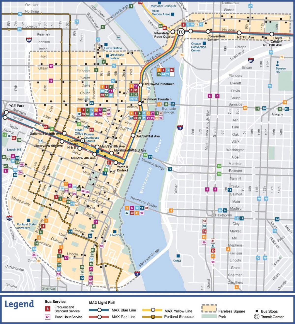 Портланд Орегон јавен транзит мапа