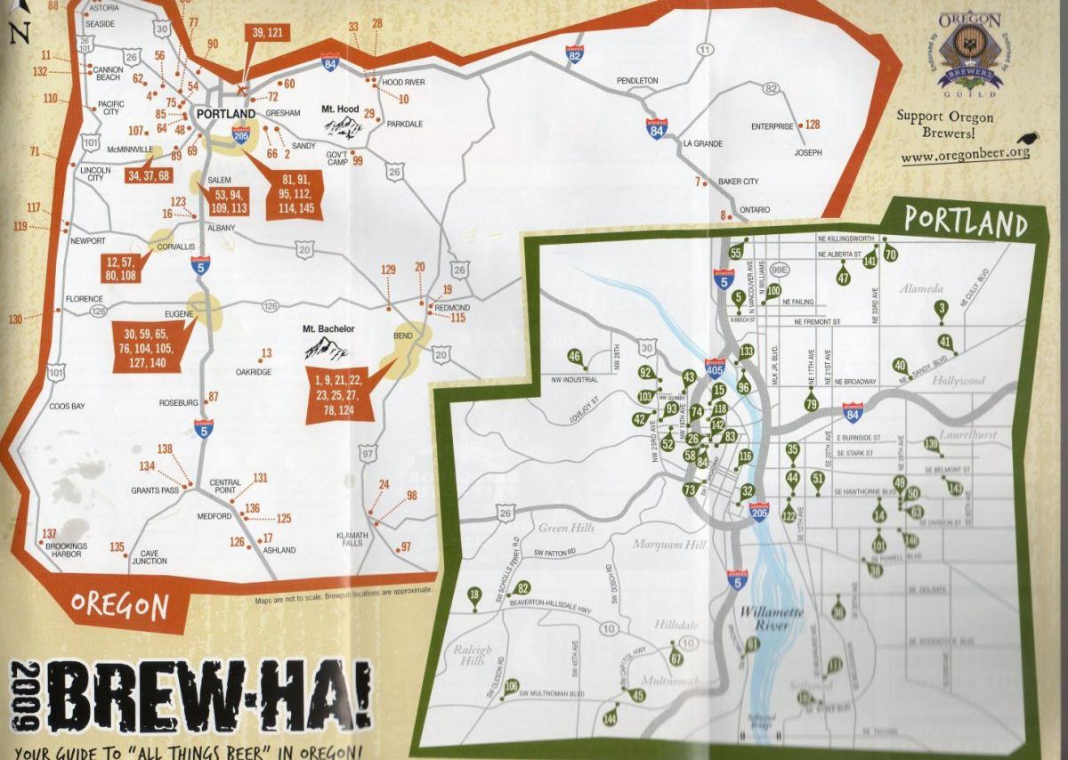 карта на пиварите во Портланд Орегон 